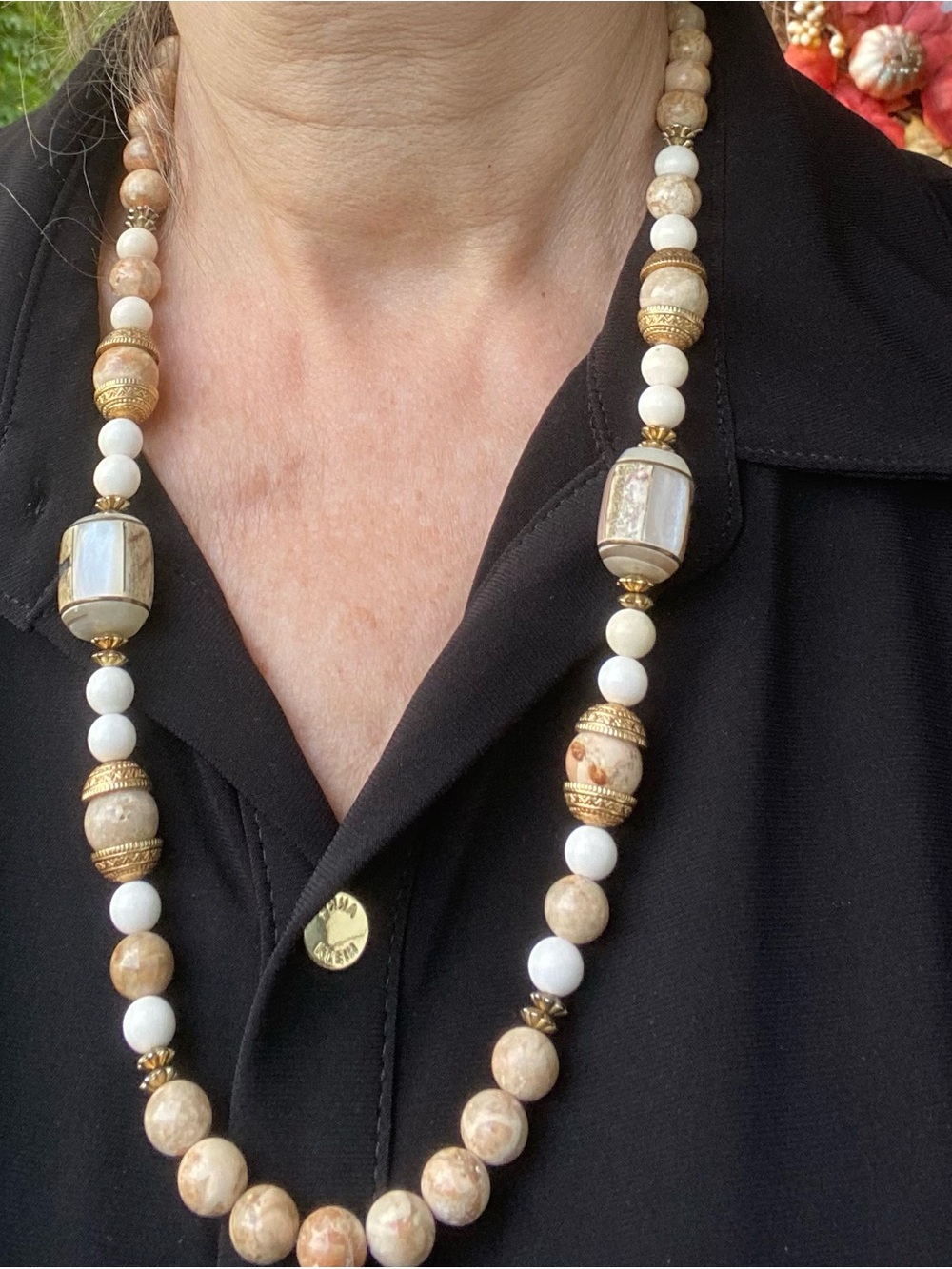 Elegant Ivory and Beige Beaded Women's Necklace